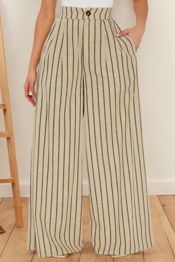 casual new plus size non-stretch striped high waist wide leg pants