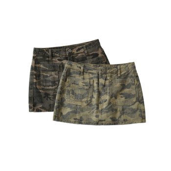 casual non-stretch camo print denim mini skirt with lined size run small