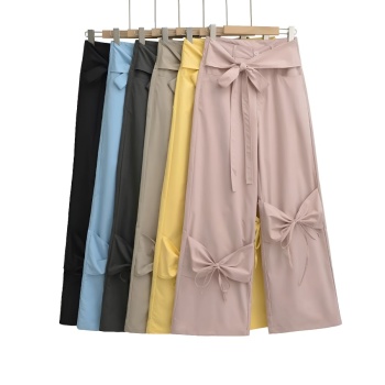 stylish non-stretch new 6-colors bow decor straight pants size run small