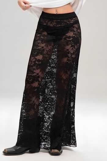 sexy slight stretch see through lace high waist maxi skirt(no panty)