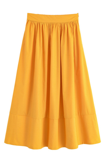 casual non-stretch high-waist solid color shirring maxi skirt