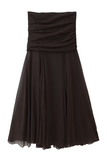 casual non-stretch solid color all-match pleated splicing maxi skirt