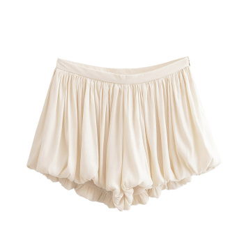 casual slight stretch solid color pleated bud skorts