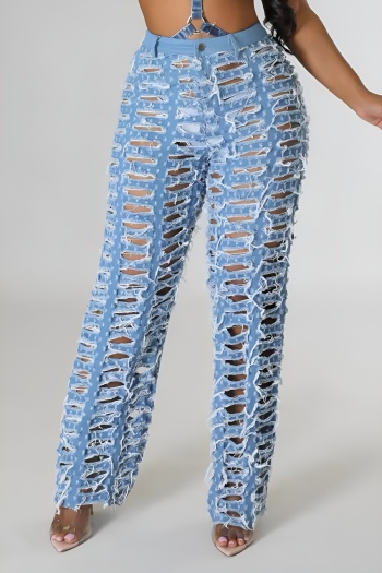 stylish grunge style plus size slight stretch high waist ripped straight jeans