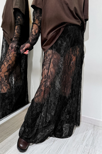 sexy slight stretch see-through lace high-waist with lining maxi skirt