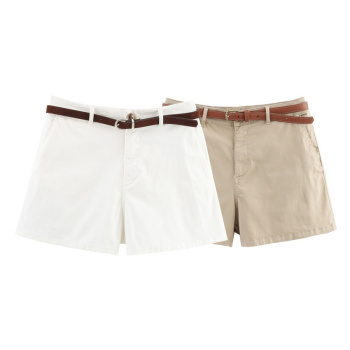casual non-stretch with belt solid color shorts