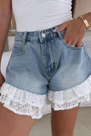 stylish non-stretch denim lace stitching all-match shorts