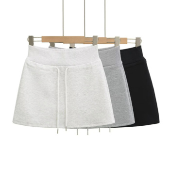 casual slight stretch drawstring high-waist mini skirt(size run small)