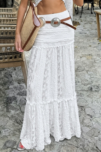 casual slight stretch lace solid color high-waist maxi skirt