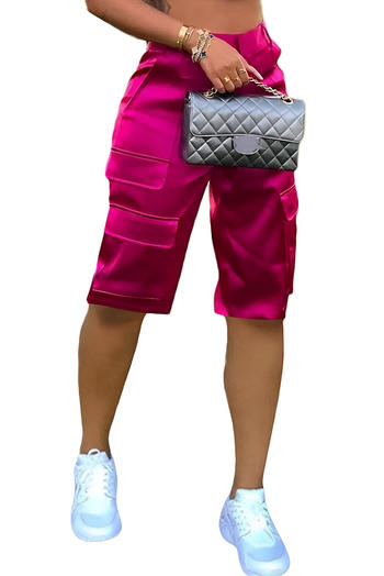 casual plus size slight stretch pure color pocket all-match cargo shorts