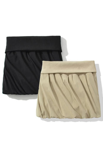 casual slight stretch solid color bud mini skirt(size run small)