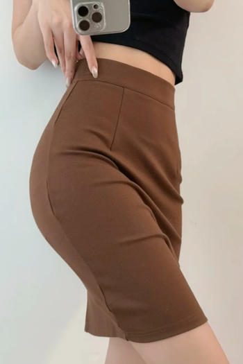 casual slight stretch high-waist slit mini skirt(size run small)