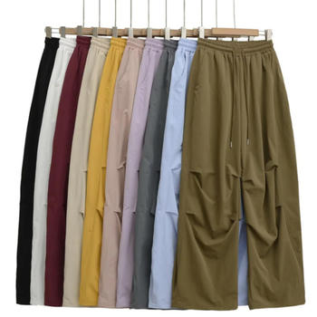 casual slight stretch 10colors drawstring high-waist loose pants(size run small)