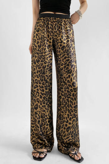 casual slight stretch leopard printing high-waist pants(size run small)