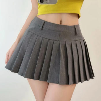 casual non-stretch 3 colors high-waist pleated mini skirt(size run small)