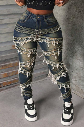 casual plus size slight stretch patch design slim mid-waist jeans