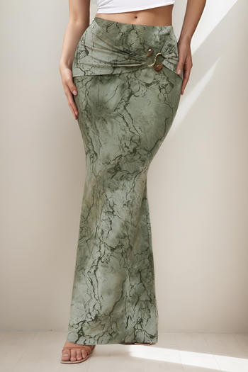 xs-l stylish retro slight stretch graphic printing maxi skirt