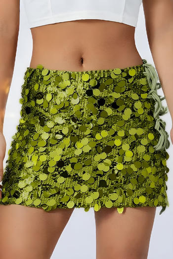sexy slight stretch sequin decor lace-up all-match mini skirt