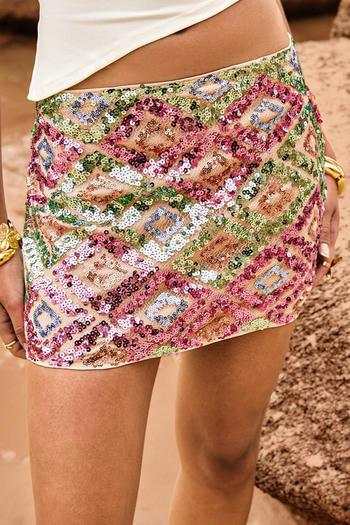 sexy slight stretch color-block sequin decor all-match mini skirt#2#(only skirt)