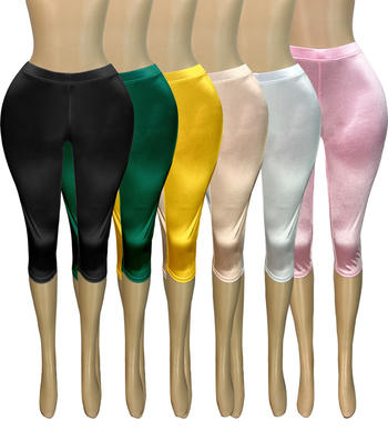 casual plus size slight stretch 6 colors solid color slim satin cropped pants
