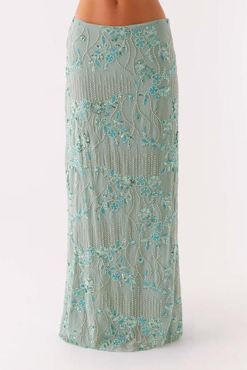 sexy plus size non-stretch beaded sequins decor maxi skirt set