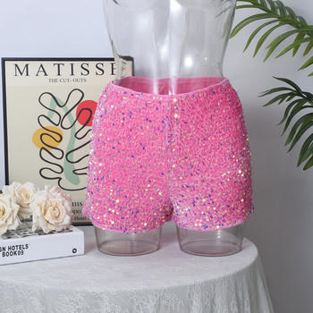 stylish slight stretch pink sequin decor all-match tight hot shorts