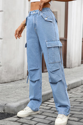 casual plus size non-stretch 4 colors solid color multi-pocket cargo jeans