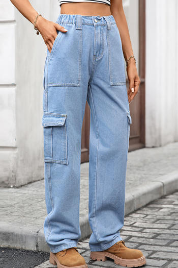 casual plus size non-stretch 3 colors large pockets straight cargo jeans