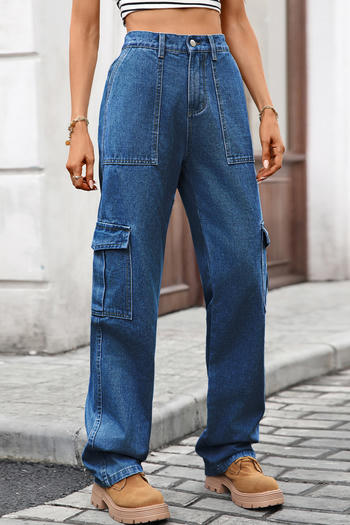 casual plus size non-stretch 8 colors large pockets straight cargo jeans