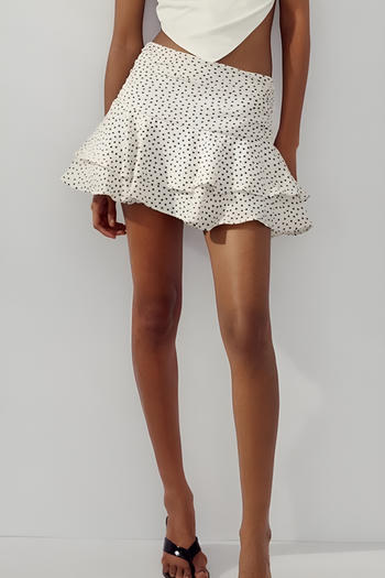 casual non-stretch dot printing shirring high-waist mini skirt(size run small)