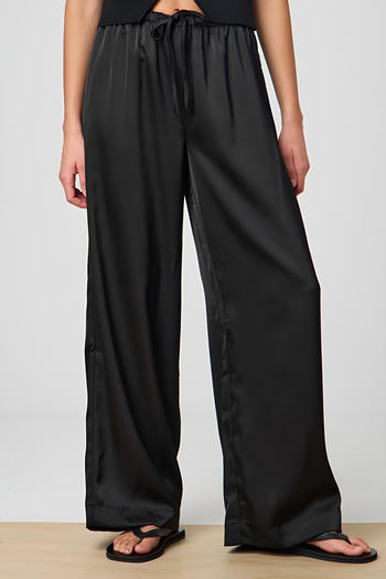 casual non-stretch pure color drawstring all-match straight pants