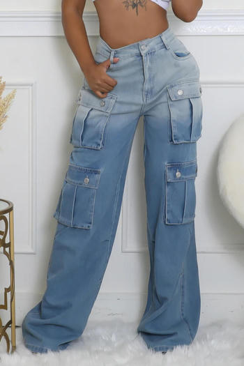 stylish plus size slight stretch gradient color multi-pocket jeans