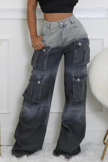 stylish plus size slight stretch contrast color multi-pocket jeans