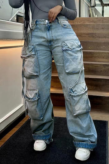 stylish plus size non-stretch large pockets decor denim jeans