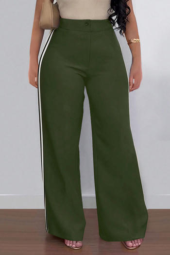 casual plus size non-stretch striped high waist straight pants