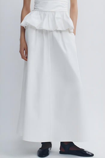 exquisite non-stretch solid color high-waist maxi skirt