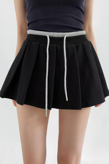 casual slight stretch contrast color drawstring skort(size run small)