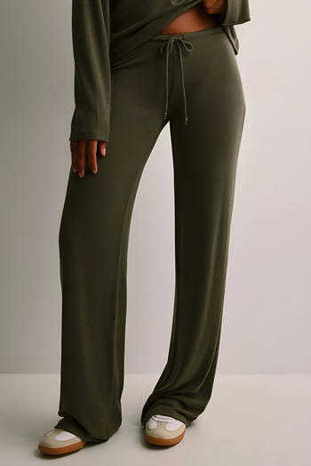 casual slight stretch solid colour drawstring all-match pants