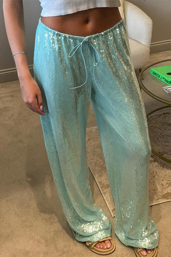 casual slight stretch high-waist drawstring sequin pants