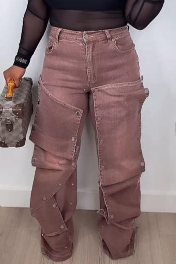 stylish plus size non-stretch solid color denim patches high waist jeans