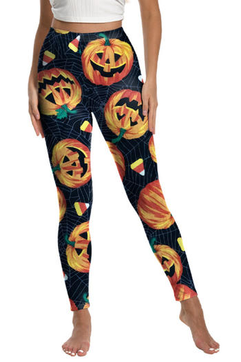 sexy halloween slight stretch pumpkin printing leggings