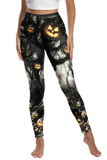 sexy halloween slight stretch pumpkin printing leggings#2