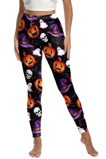 sexy halloween slight stretch pumpkin ghost printing leggings