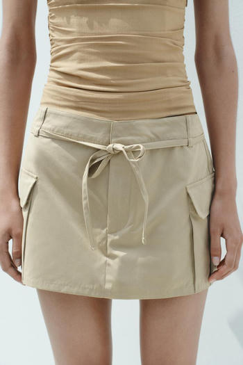 casual non-stretch high-waist solid color cargo skorts
