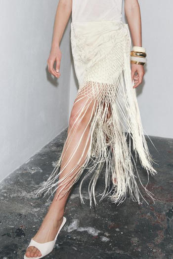 sexy non-stretch flower embroidery tassels maxi skirt