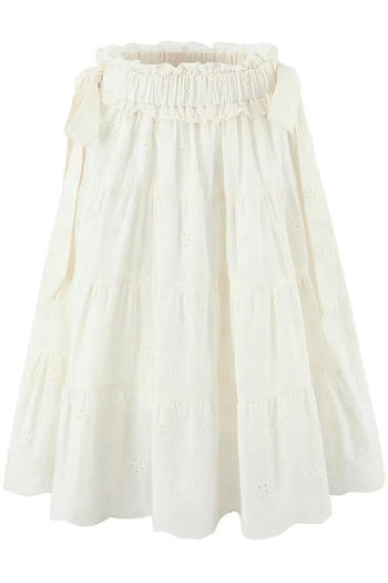 casual non-stretch solid color long sleeves flower cotton midi skirt