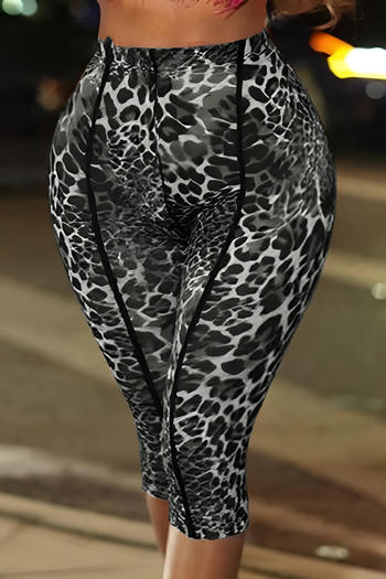 stylish slight stretch leopard print all-match tight shorts