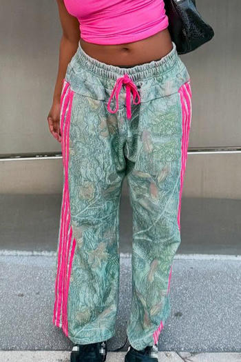 casual plus size non-stretch striped print mid waist straight-leg pants