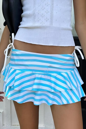 casual stretch low waist stripe print mini skirt with anti-exposure lining
