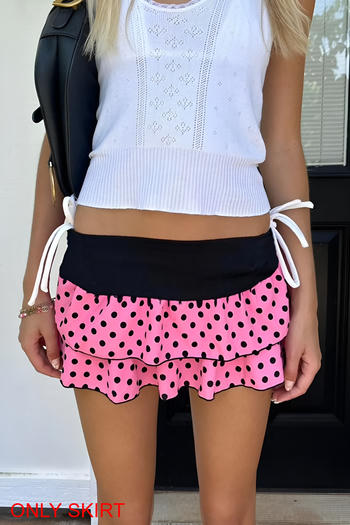 casual stretch low waist polka dot print mini skirt with anti-exposure lining #1